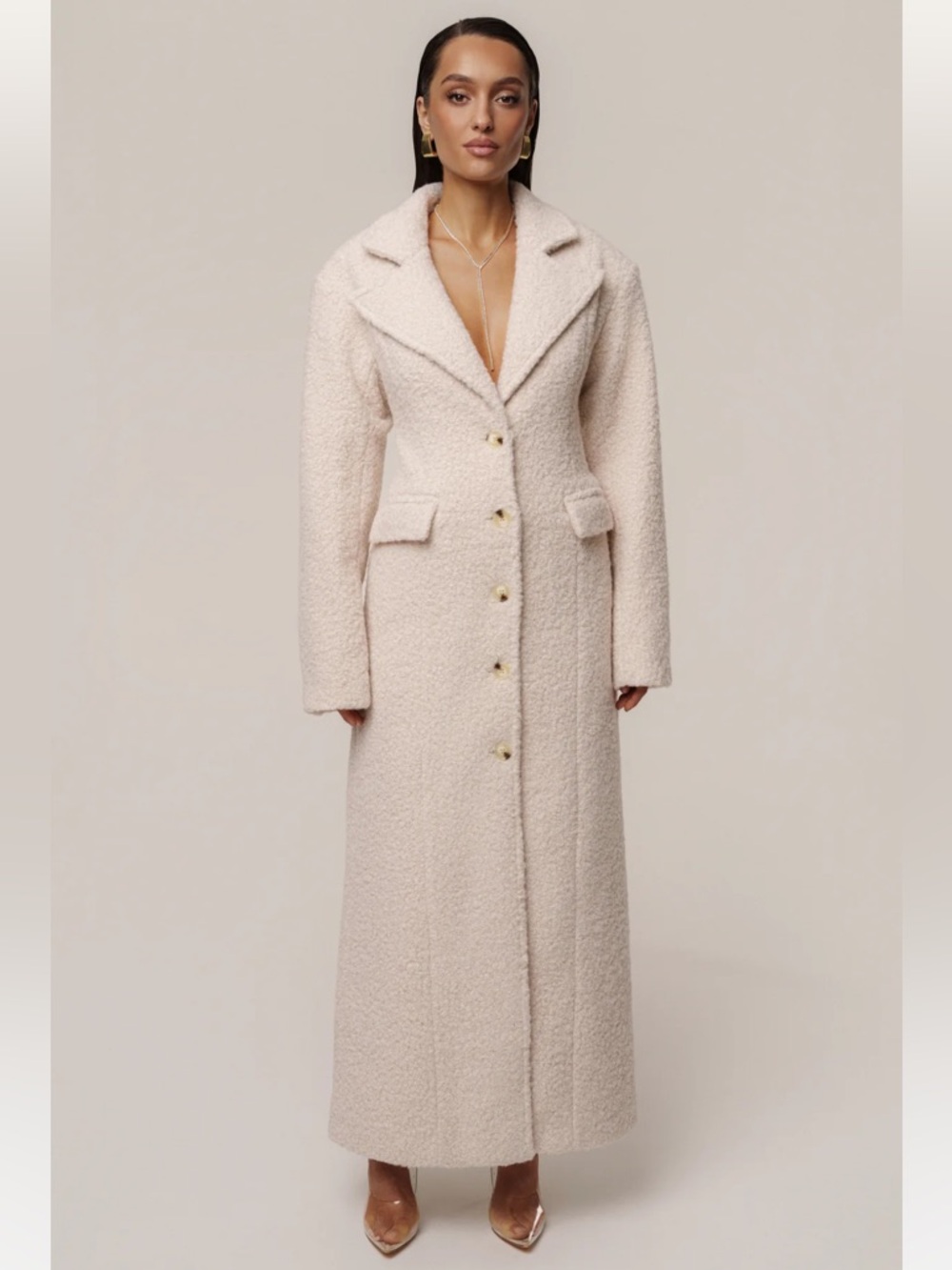 JLUXLABEL White Cream Ivory Teddy Coat Midnight Check In
